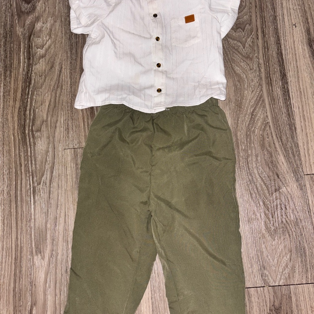 SHEIN Olive Pants and White Shirt Set